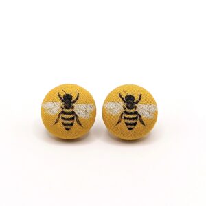 Fabric Button Bee Earrings