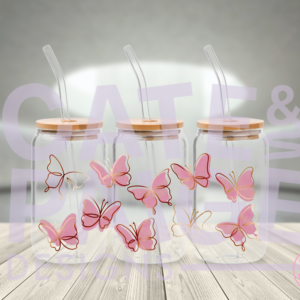 Libbey Acrylic Cup - Pink/Rose Gold Butterflies, hot pink