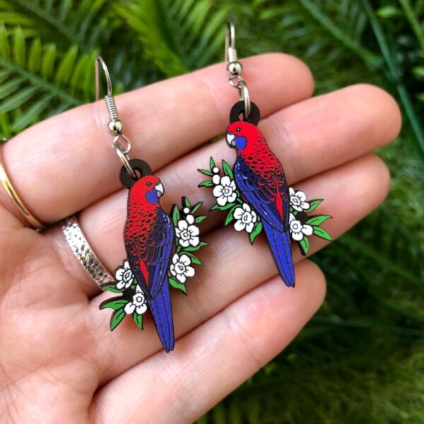 Crimson Rosella wooden earrings