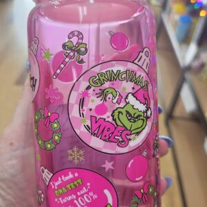 16oz Glass Cup - The Grinch, pink