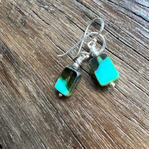 Premium Czech glass rectangular aqua earrings