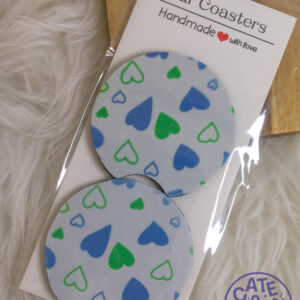 Car Coasters - Blue/Green Hearts