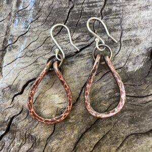 Hammered copper teardrop with ring earrings