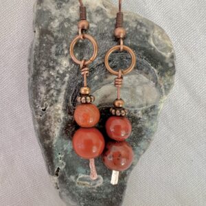 Red jasper and copper dangle earrings