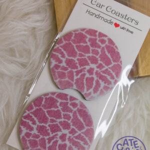 Car Coaster - Pink Cow Print