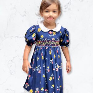 Blue Floral Hand Smocked Dress