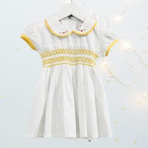 White and Yellow Detail Hand Smock Dress